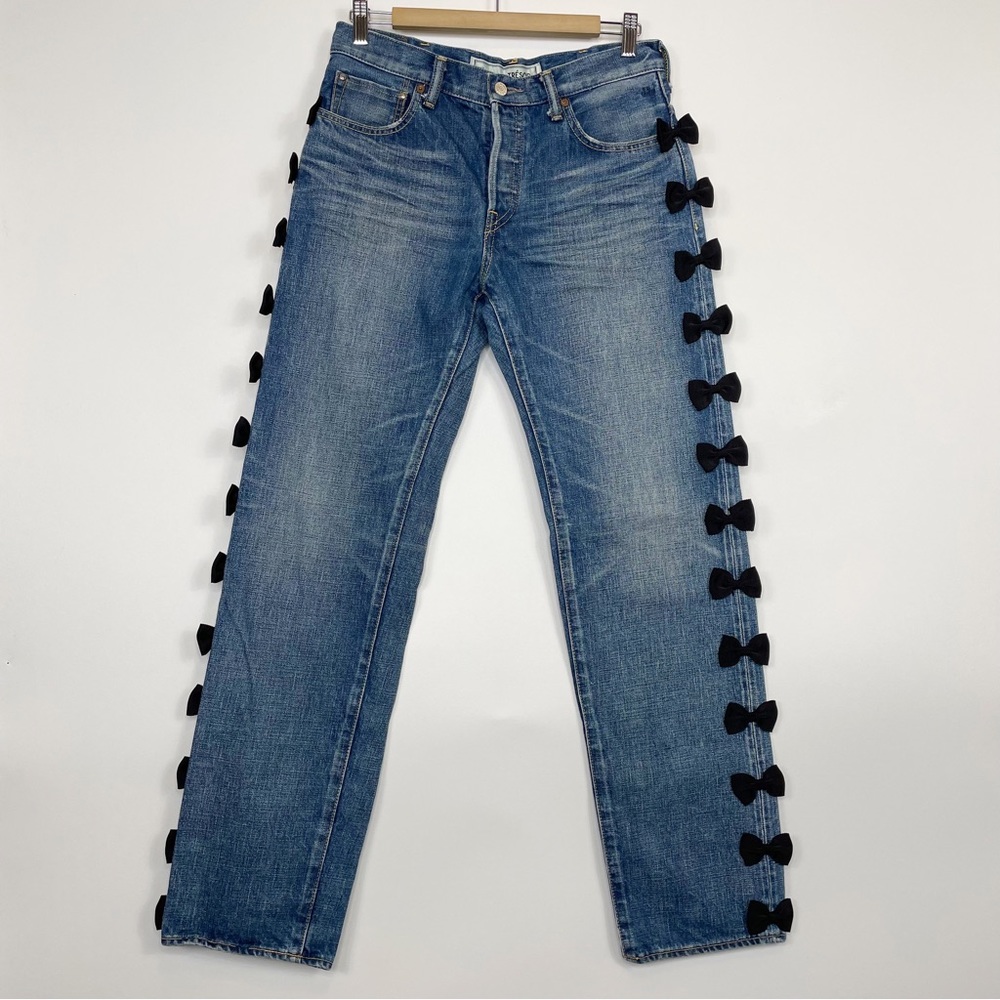 Tu Es Mon Tresor Japan Selvedge Denim Button Fly Bow Jeans - Picture 2 of 13